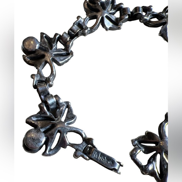Vintage Francisco Rebajes NYC  Floral Modernist Silver Plated Link Bracelet 7" - Picture 3 of 4